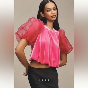 Anthropologie NWT Maeve Puff-Sleeve Velvet Blouse size XS.